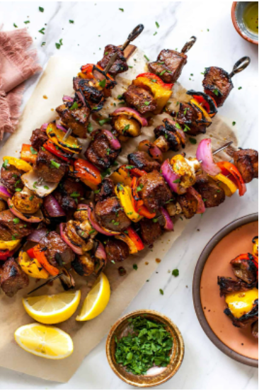 Barbecued Shish Kebabs with a  Bacon Jam Bourbon Glaze
